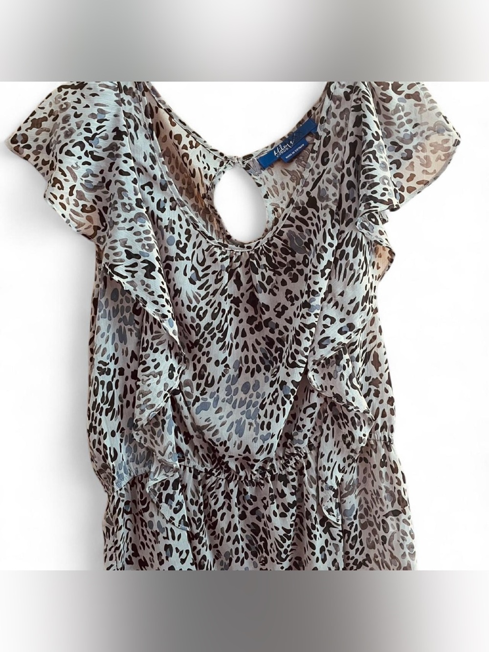Miley Cyrus & Max Azria Black and Grey Leopard Ruffle Blouse